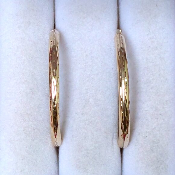 Vintage Large Solid 14K Yellow Gold Diamond Cut Hoop Pierced Earrings 14kt - Picture 6 of 7